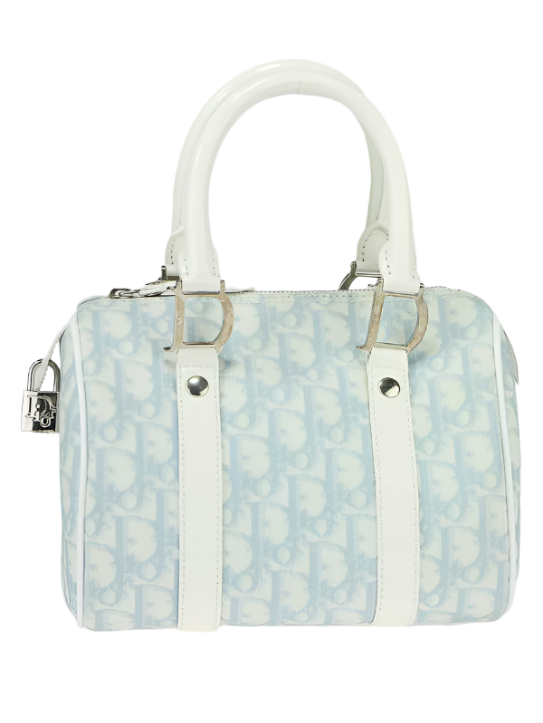Dior Light Blue Coated Canvas Logo Boston Bag Size 25 (Preloved