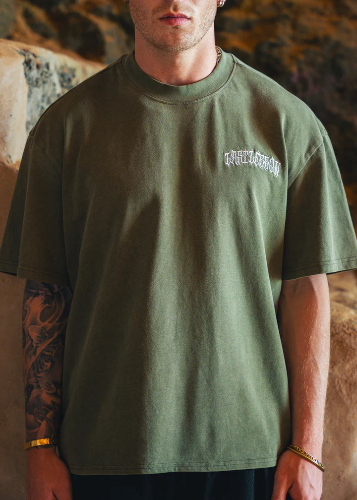 Last Lesson Script T Shirt Army Green