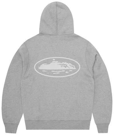 Corteiz Hoodie Zip Up Og Island Puff Print Heather Grey