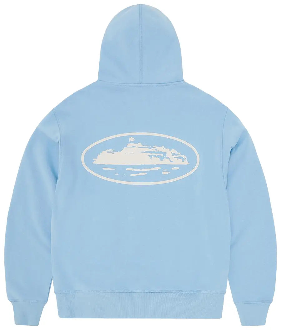 Corteiz Hoodie Zip Up Og Island Puff Print Baby Blue