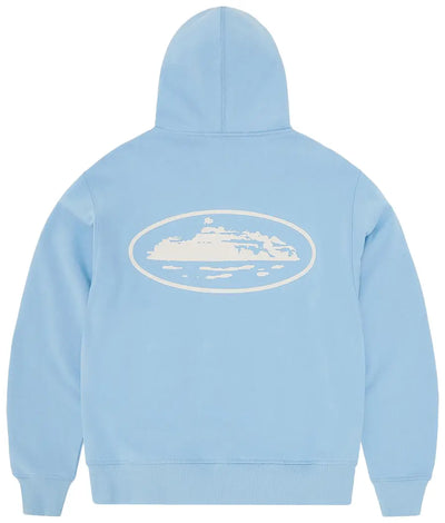 Corteiz Hoodie Zip Up Og Island Puff Print Baby Blue