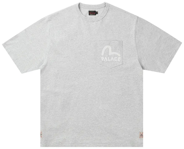 Palace x Evisu Heavy Wash T Shirt Grey Marl