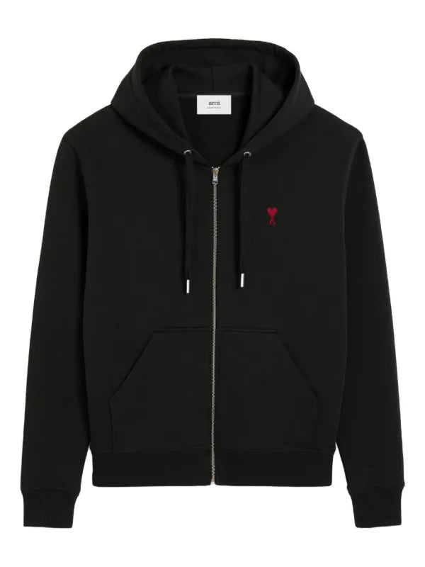 Ami Paris Zip Up Hoodie Ami De Coeur Black