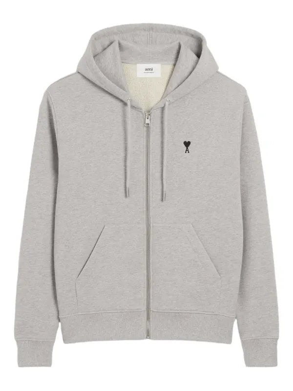 Ami Paris Zip Up Hoodie Ami De Coeur Ash Grey