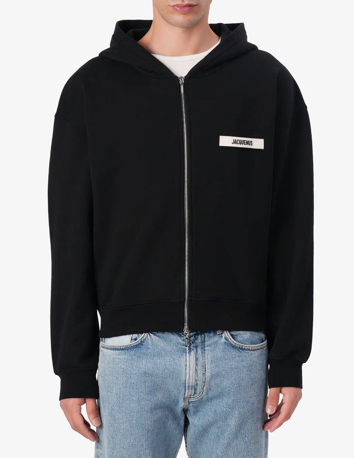 Jacquemus Zip Up Hoodie Gros Grain Black