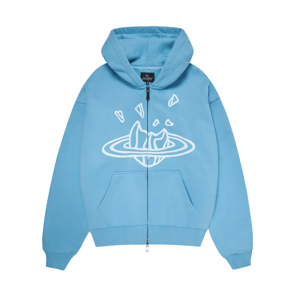 Broken Planet Market Light Blue Black Zip Up Hoodie