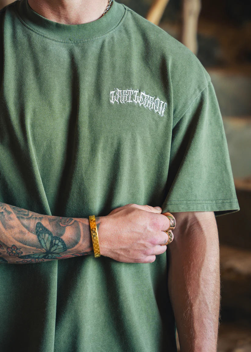 Last Lesson Script T Shirt Army Green