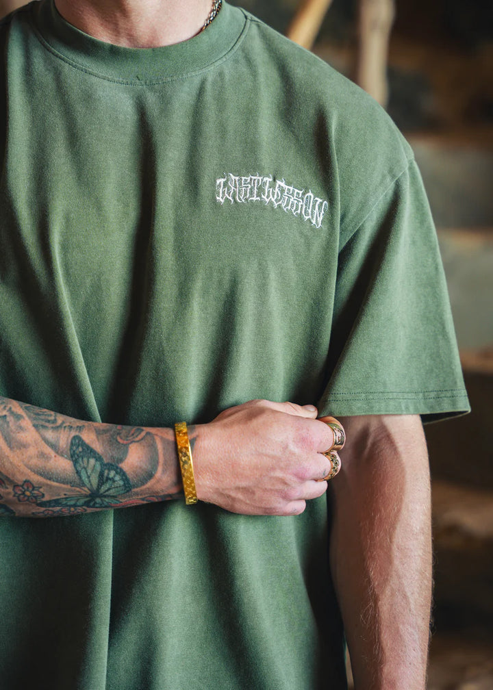 Last Lesson Script T Shirt Army Green