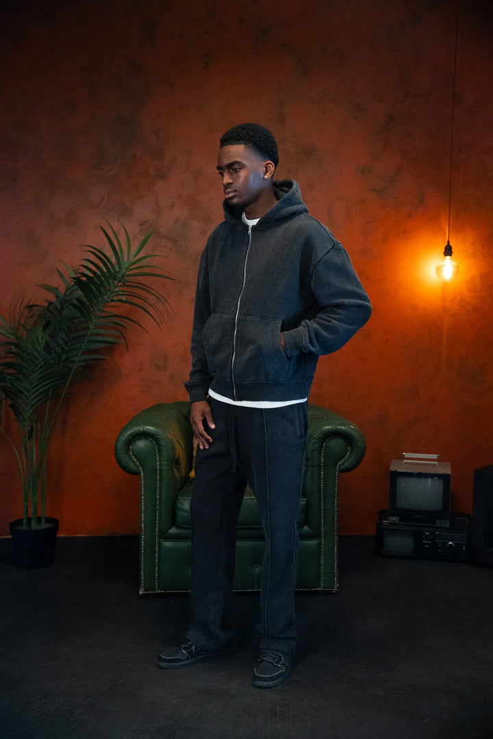 SIARR Washed Zip Through Hoodie Washed Back