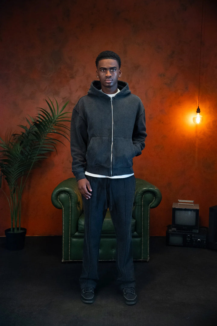 SIARR Washed Zip Through Hoodie Washed Back
