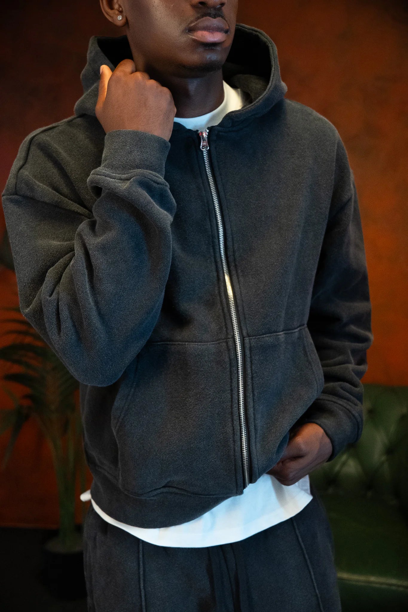 SIARR Washed Zip Through Hoodie Washed Back