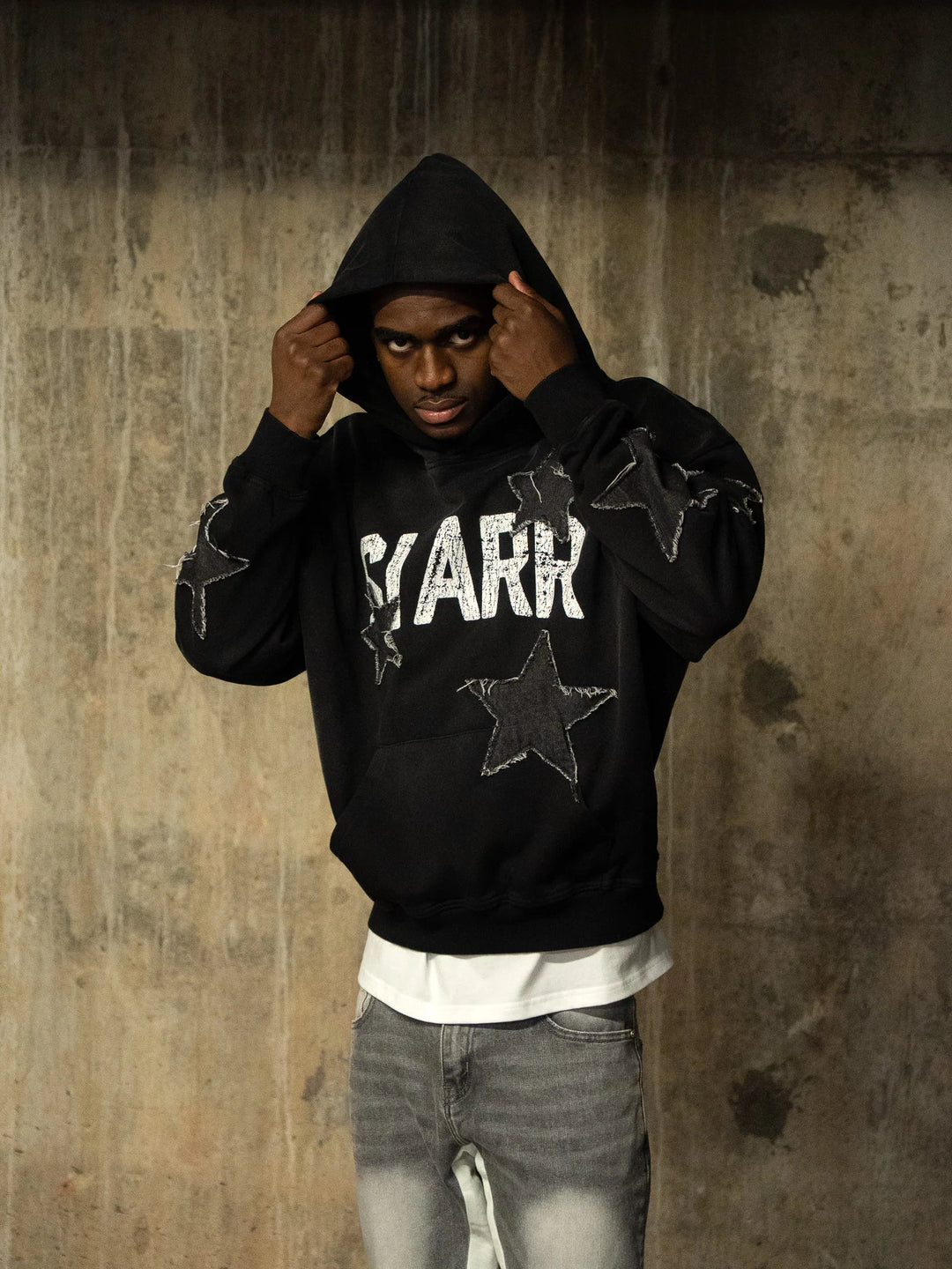 SIARR Star Hoodie Washed Black
