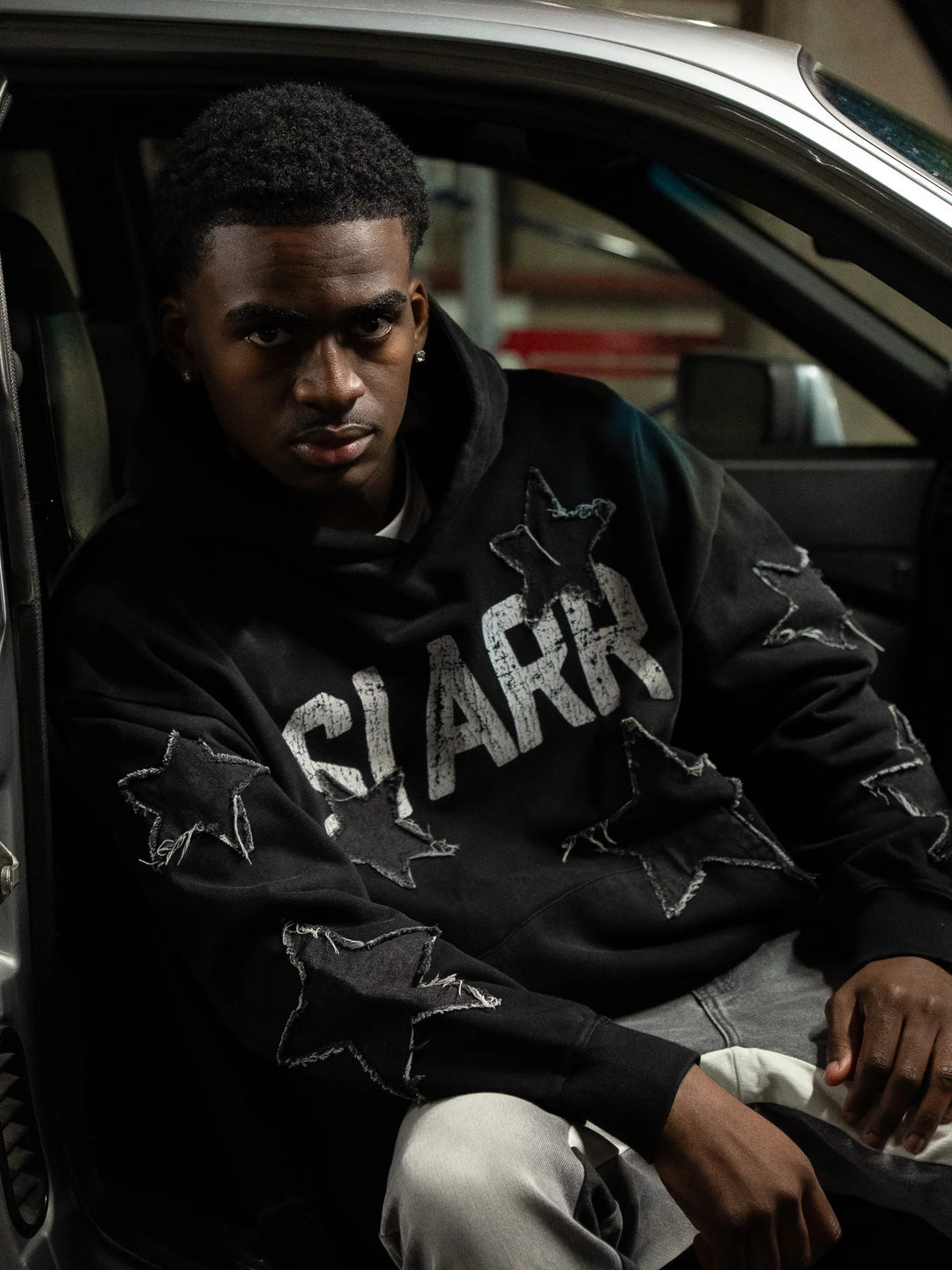 SIARR Star Hoodie Washed Black