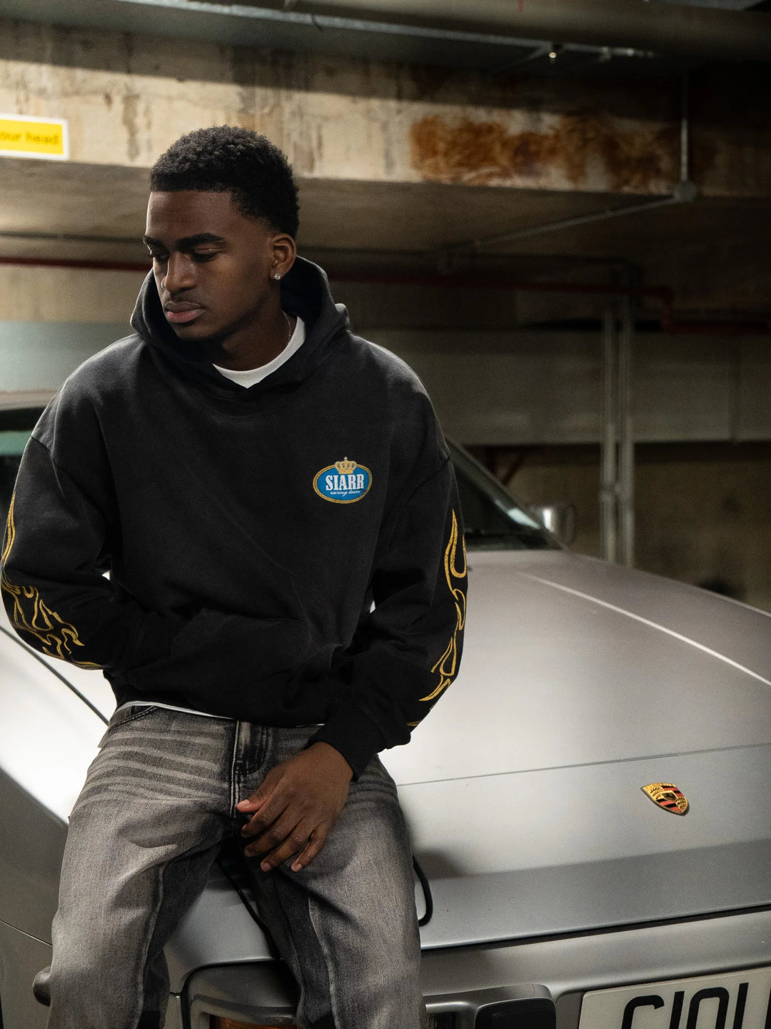 SIARR Crown Hoodie Washed Black