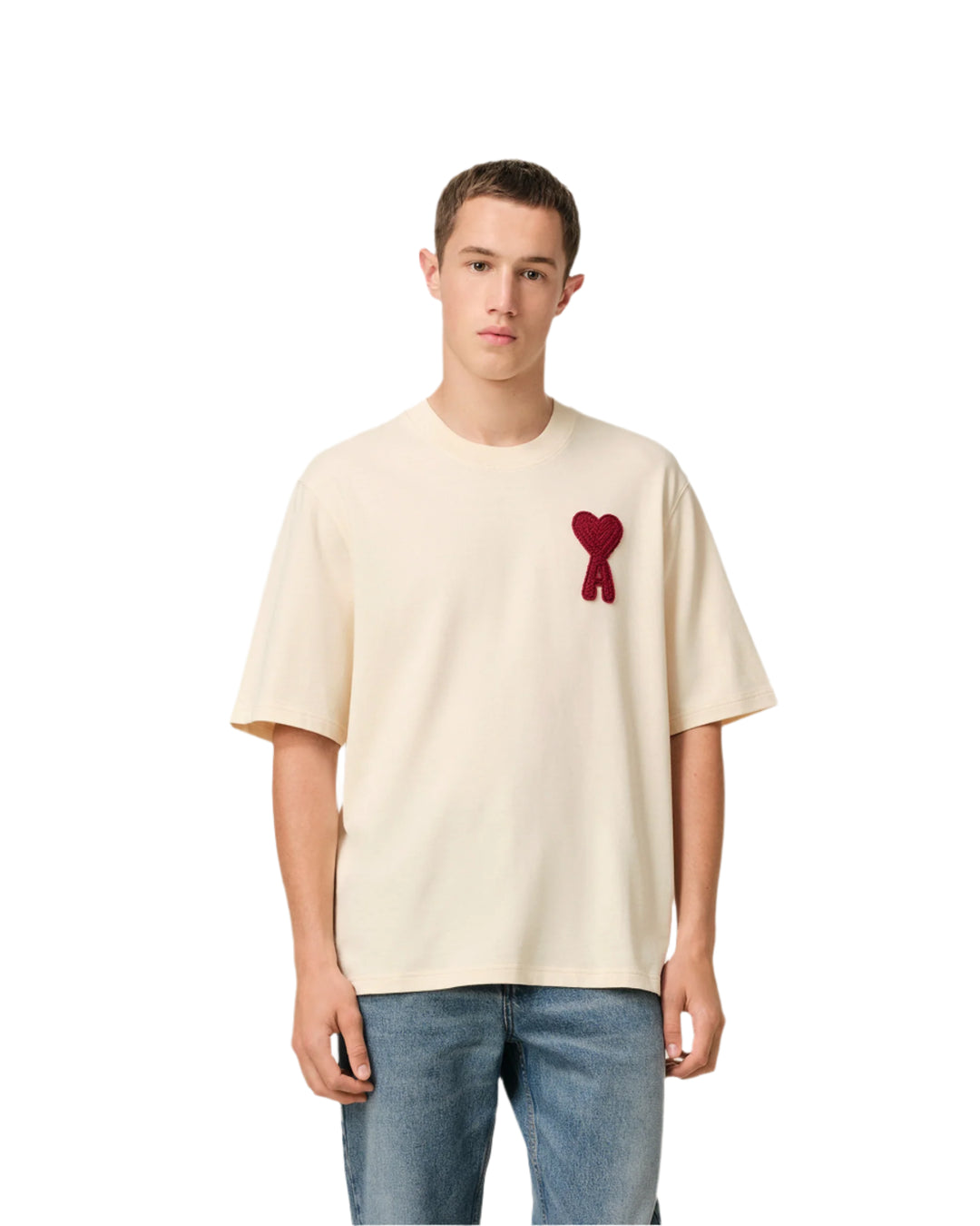 Ami Paris T Shirt Patch Cream Red
