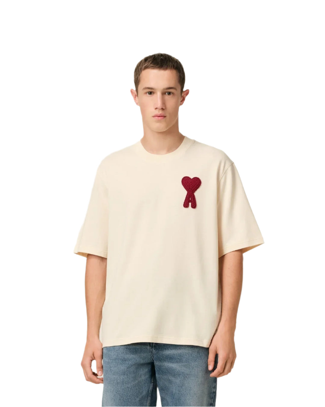 Ami Paris T Shirt Patch Cream Red