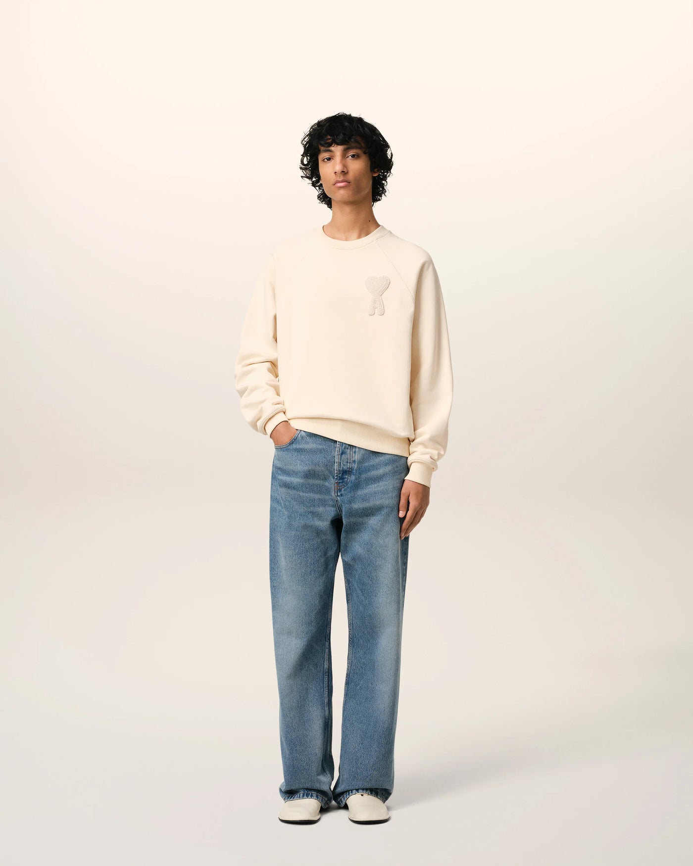 Ami Paris Sweatshirt De Coeur Patch White Cream