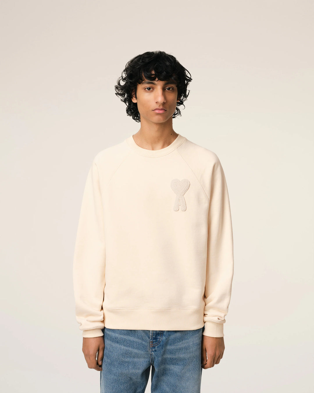 Ami Paris Sweatshirt De Coeur Patch White Cream