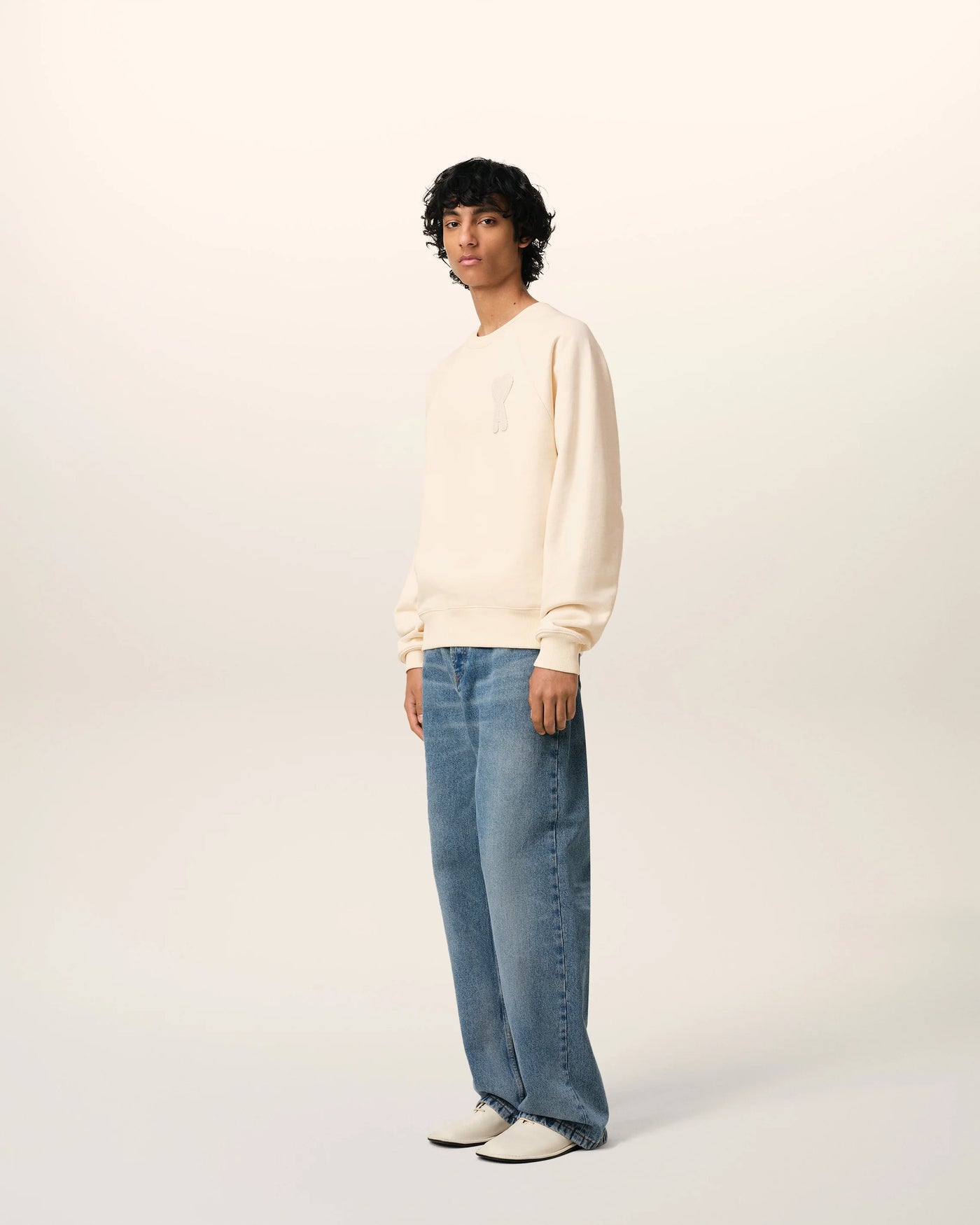 Ami Paris Sweatshirt De Coeur Patch White Cream