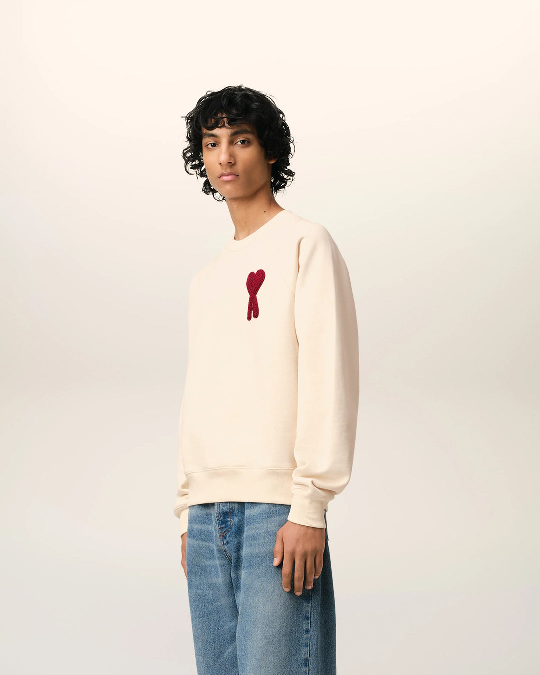 Ami Paris Sweatshirt De Coeur Patch Red Cream