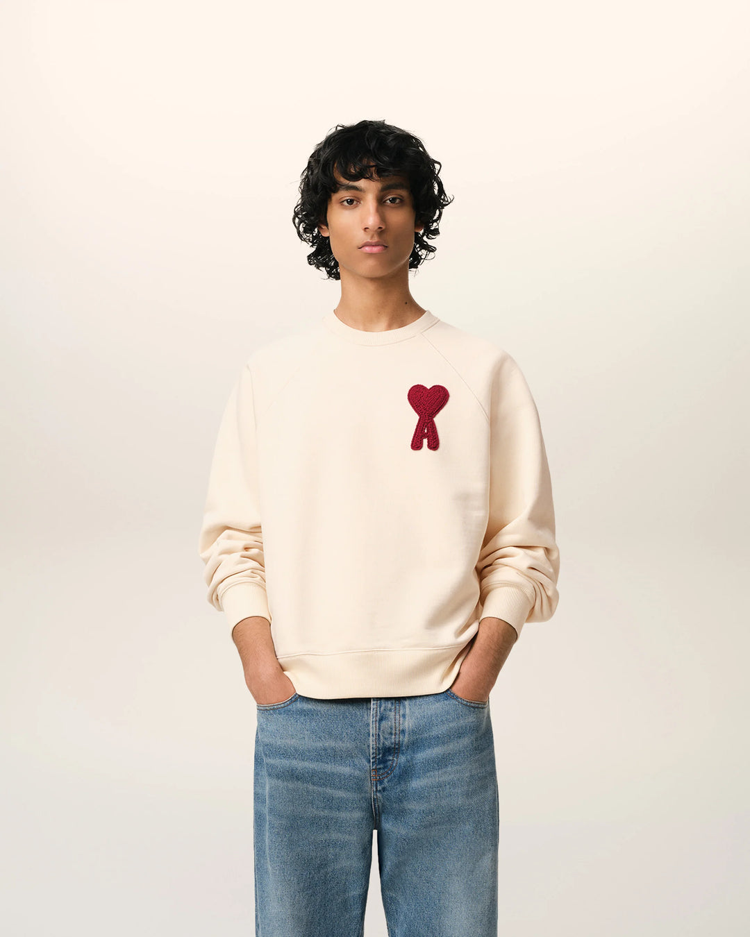 Ami Paris Sweatshirt De Coeur Patch Red Cream