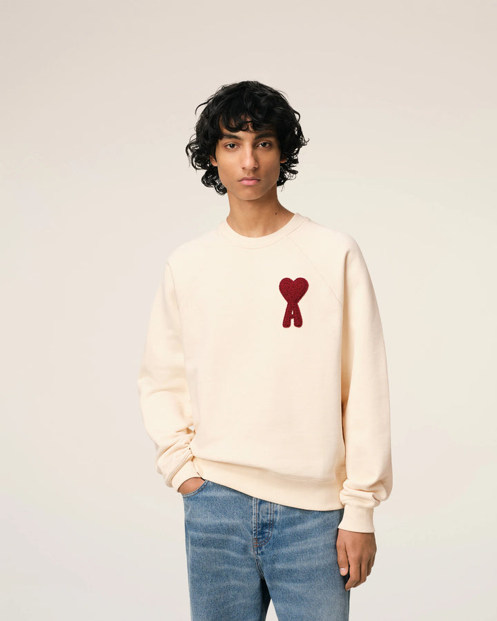 Ami Paris Sweatshirt De Coeur Patch Red Cream