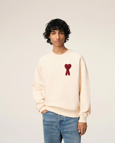 Ami Paris Sweatshirt De Coeur Patch Red Cream