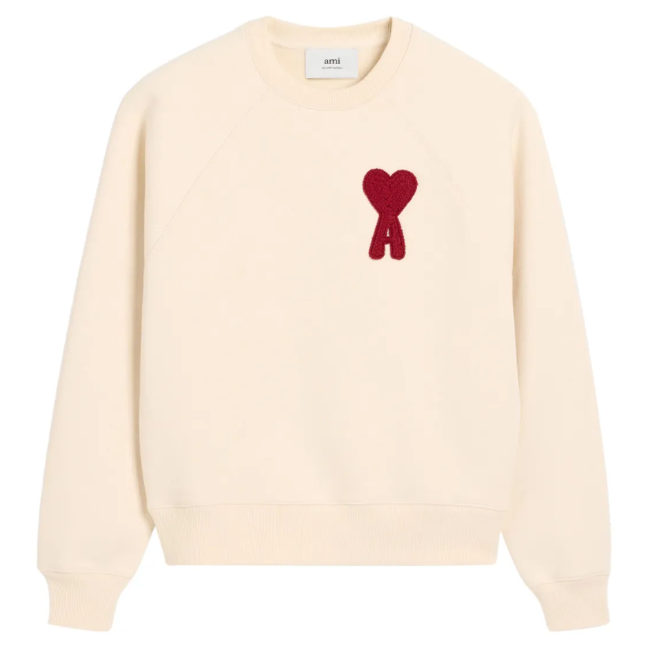 Ami Paris Sweatshirt De Coeur Patch Red Cream