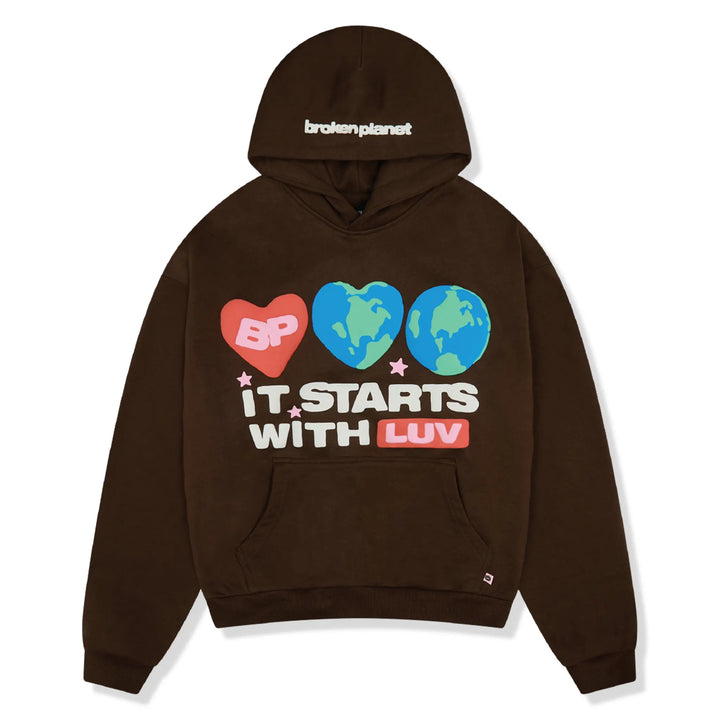 Broken Planet Hoodie It Starts With Luv Mocha Brown