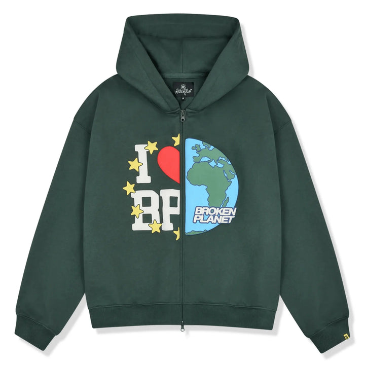 Broken Planet Zip Up Hoodie My Planet Emerald Green