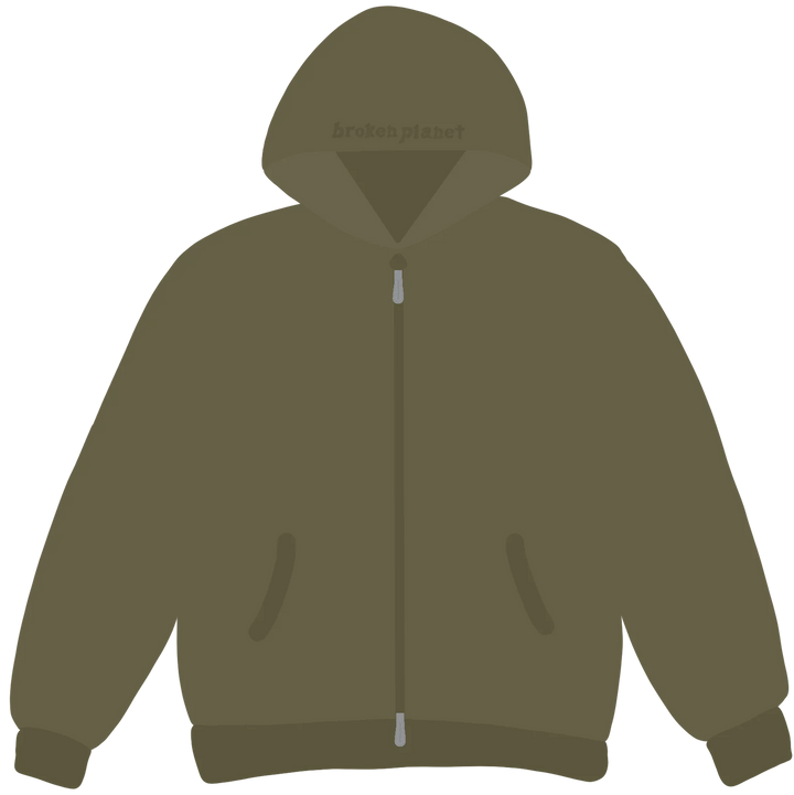 Broken Planet Market Olive Green Zip Up Hoodie